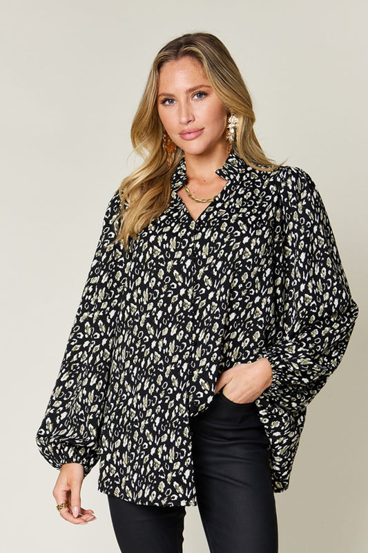 Double Take Leopard Long Sleeve Blouse