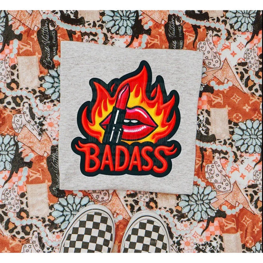 Badass Lipstick Faux Embroidery  GRAPHIC TEE