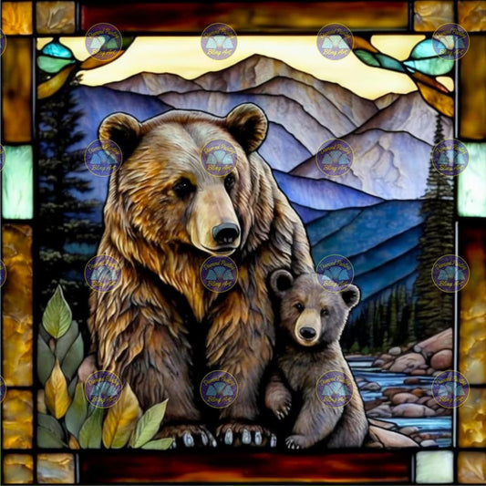 Bear and Cub Stain Glass - Diamond Art kit