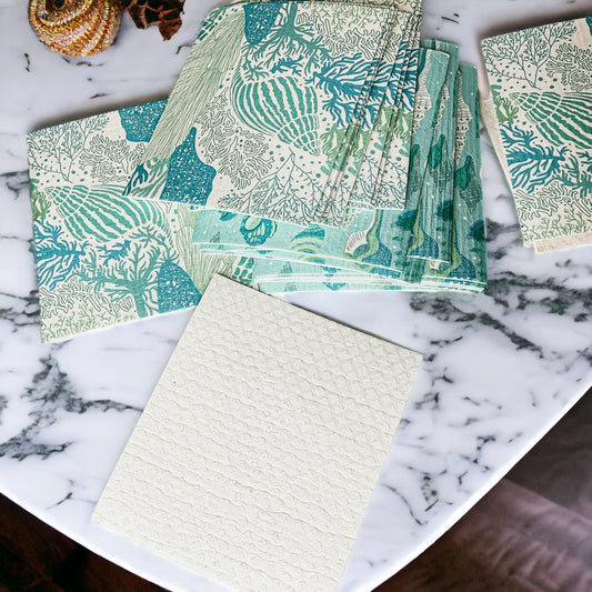 Biodegradable Kitchen Cloth Coastal Beach Style 70% Cellulose 30% Cotton