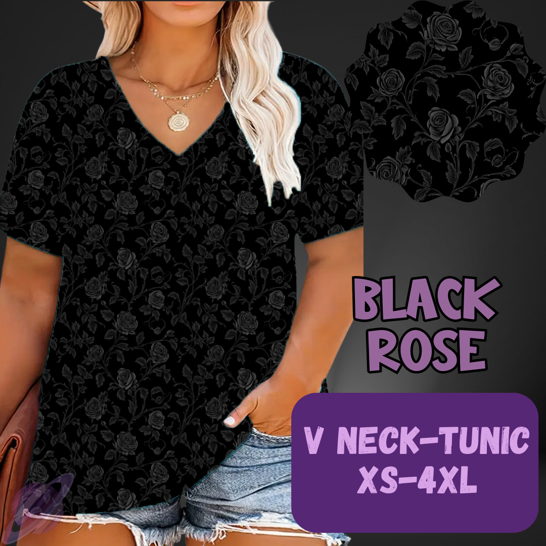 BLACK ROSE-PATTERN PANEL OUTFIT RUN-SOFT CLOSE 7/10 HARD CLOSE 7/12
