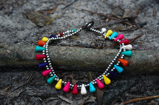 Boho Teardrop Bead Silver Anklet Adjustable Beach Party