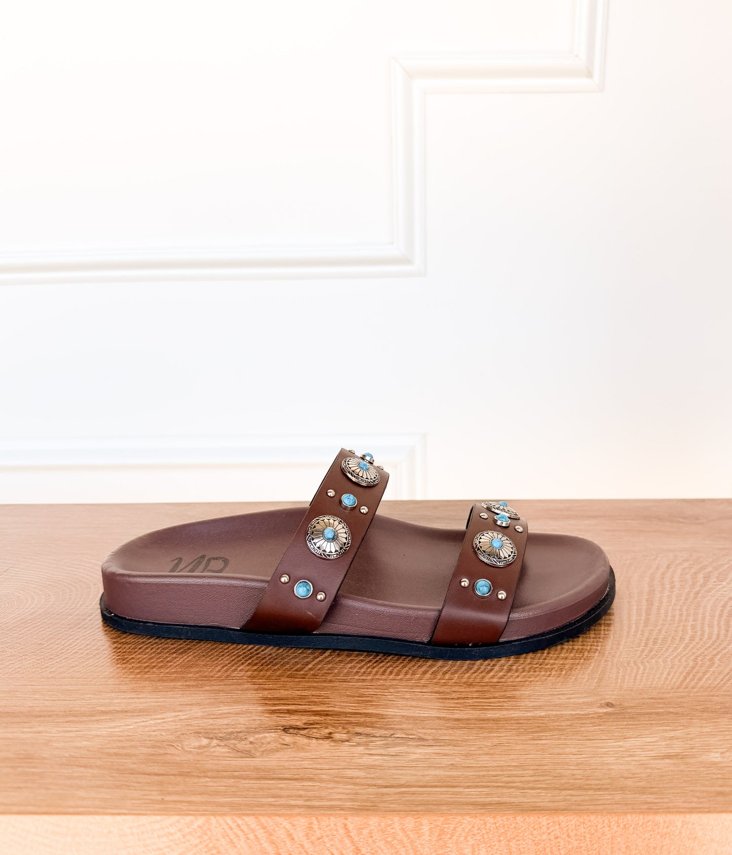 Briallen Western Studded Turquoise Sandal in Chocolate