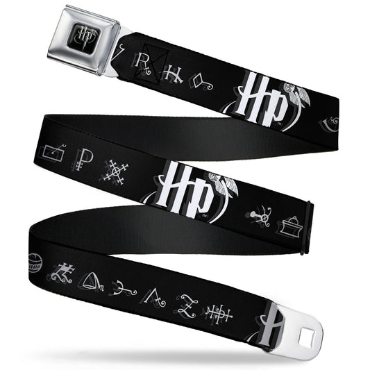 Harry Potter Logo Full Color Black/White Seatbelt Belt - Harry Potter Logo/Symbology Black/White Webbing