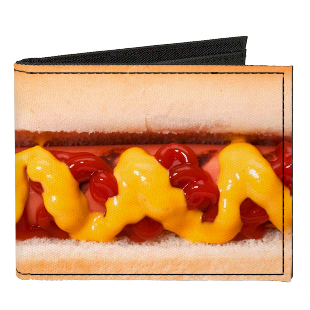 Canvas Bi-Fold Wallet - Hot Dog w Mustard & Ketchup Vivid