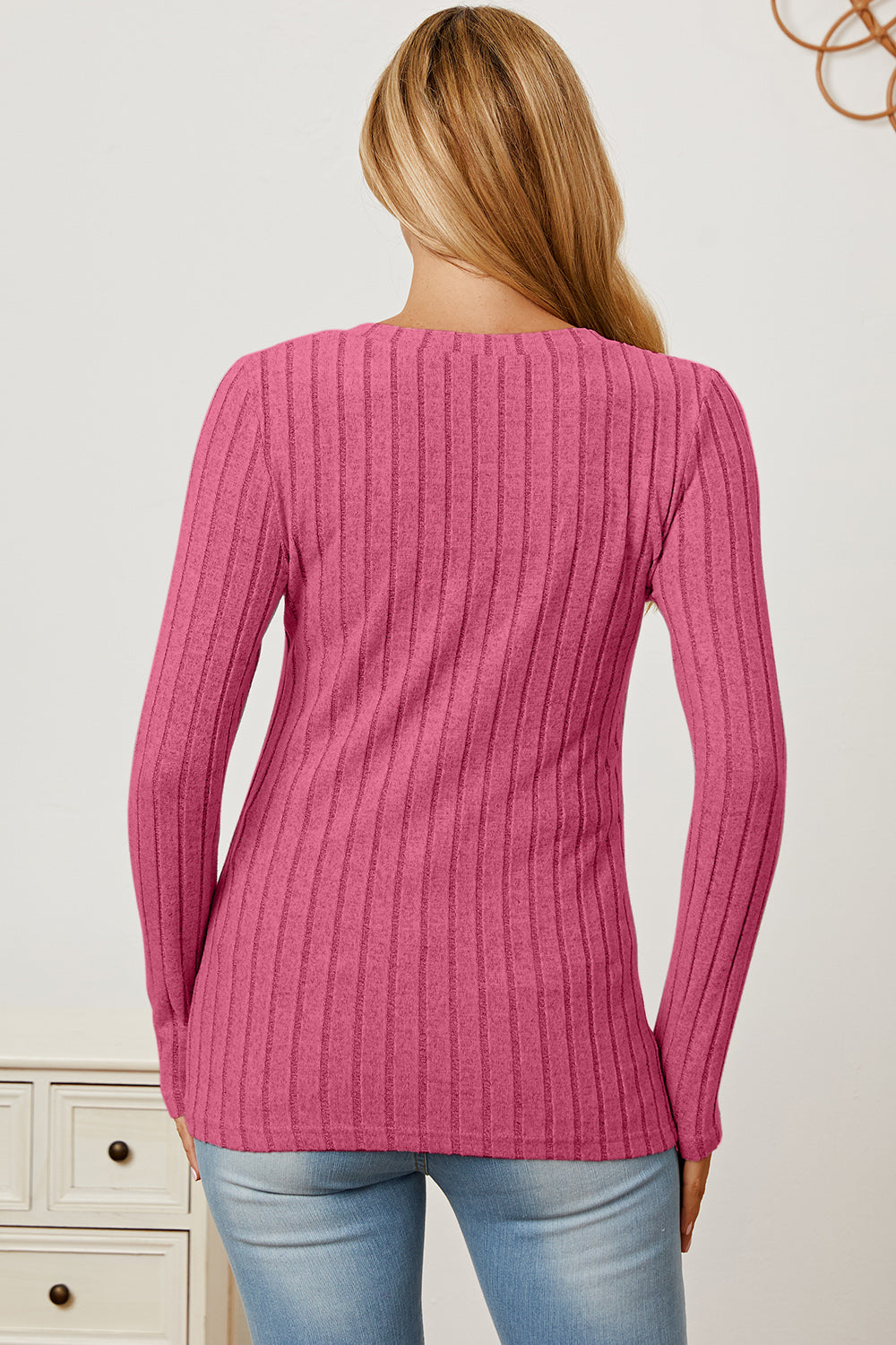 Basic Bae Ribbed V-Neck Long Sleeve T-Shirt