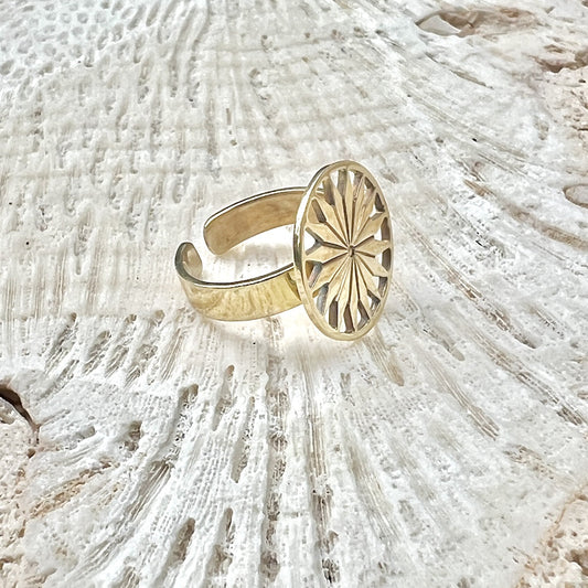 Cambodian Sunshine Ring Recycled Bombshell Brass Minimalist Peaceful Gold