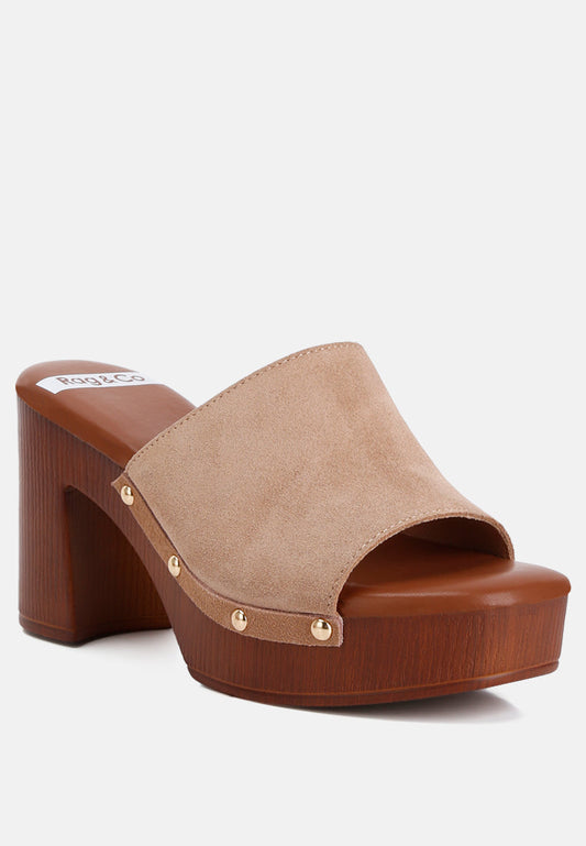 Cartera Soft Suede High Block Heel Clogs