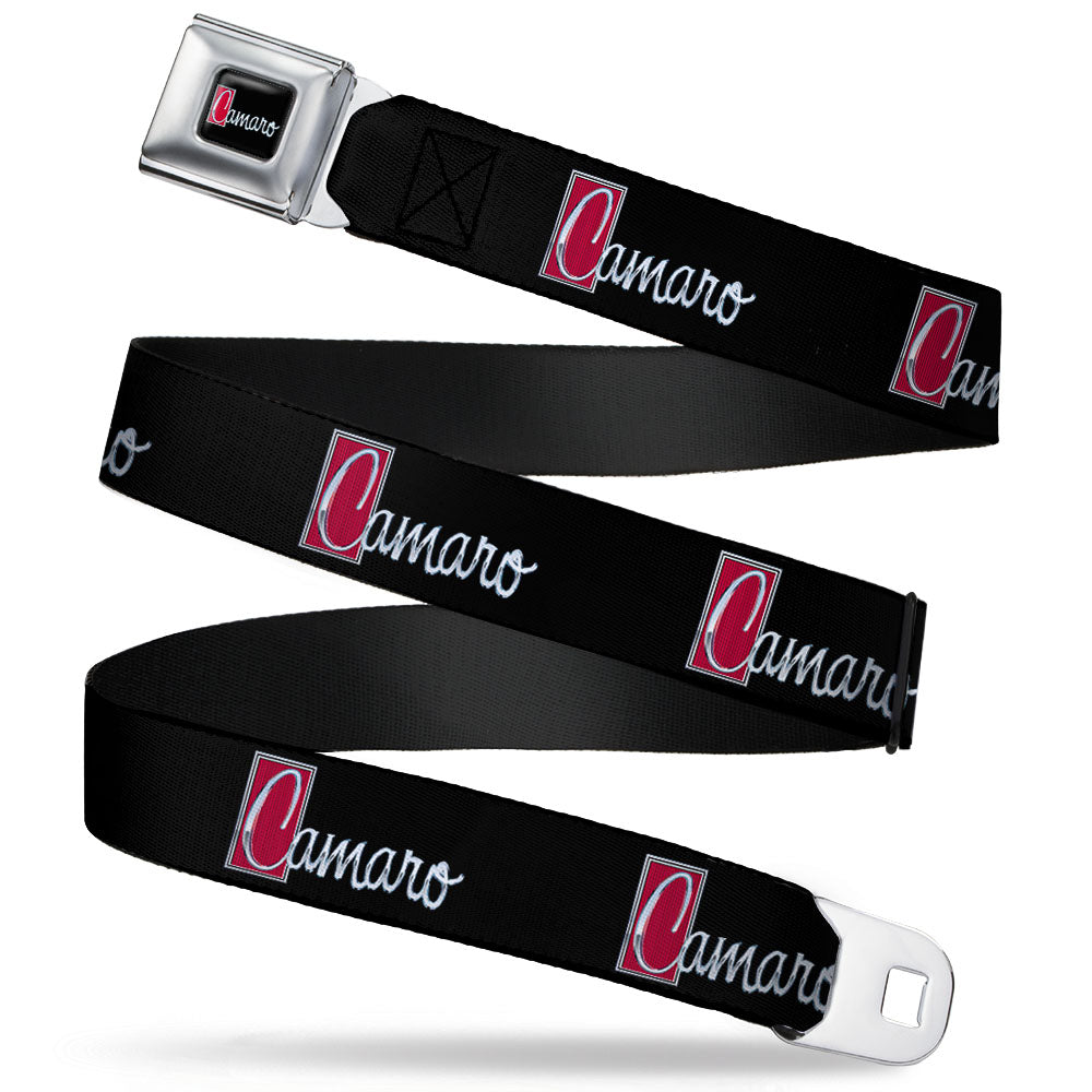 1972 CAMARO Script Emblem Full Color Black Silver Reds Seatbelt Belt - 1972 CAMARO Script Emblem Black/Silver/Reds Webbing