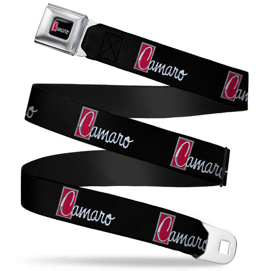 1972 CAMARO Script Emblem Full Color Black Silver Reds Seatbelt Belt - 1972 CAMARO Script Emblem Black/Silver/Reds Webbing