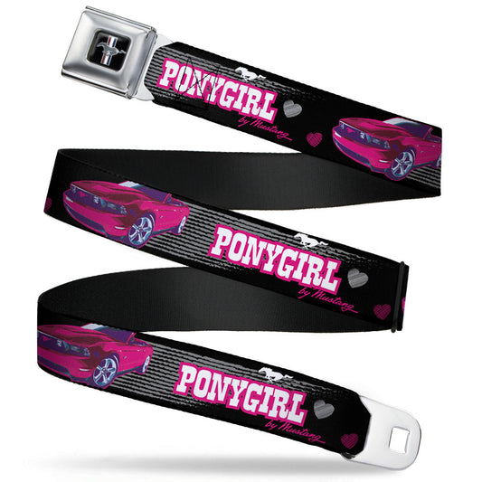 Ford Mustang Emblem Seatbelt Belt - Mustang PONY GIRL/Tire Tread Black/Gray/Fuchsias Webbing