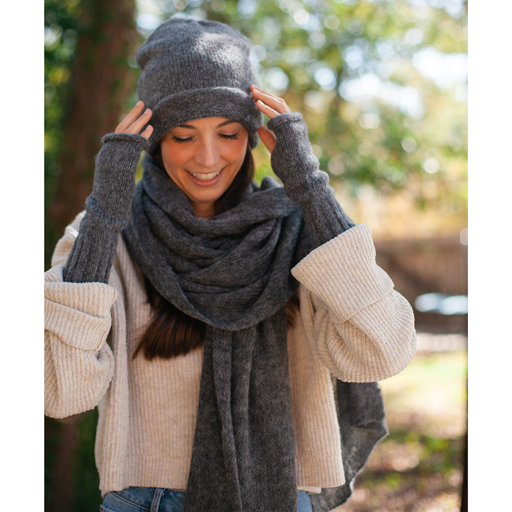 Charcoal Alpaca Knit Slouchy Beanie - Soft Warm Eco-Friendly Winter Hat