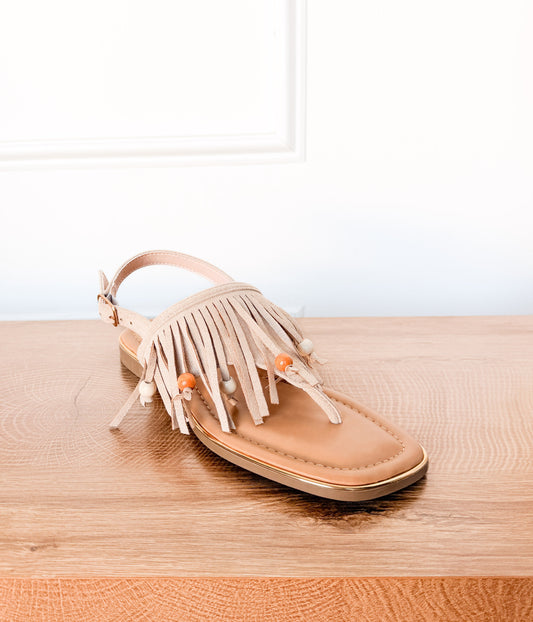 Claremont Fringe Sandal in Beige