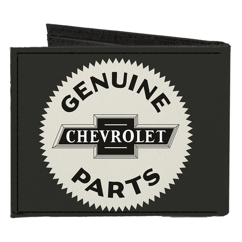 Canvas Bi-Fold Wallet - 1920 GENUINE CHEVROLET PARTS Seal Charcoal Tan