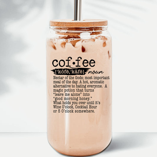 17oz Coffee Glass Tumbler With Bamboo Lid And Reusable Straw For Hot Cold