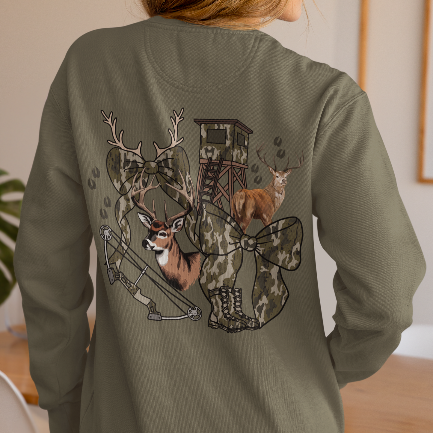 Camo & Antlers Crewneck Sweatshirt Graphic