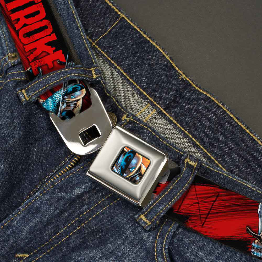 New 52 Deathstroke Face CLOSE-UP Full Color Red Seatbelt Belt - New 52 DEATHSTROKE Action Poses Black/Red Webbing