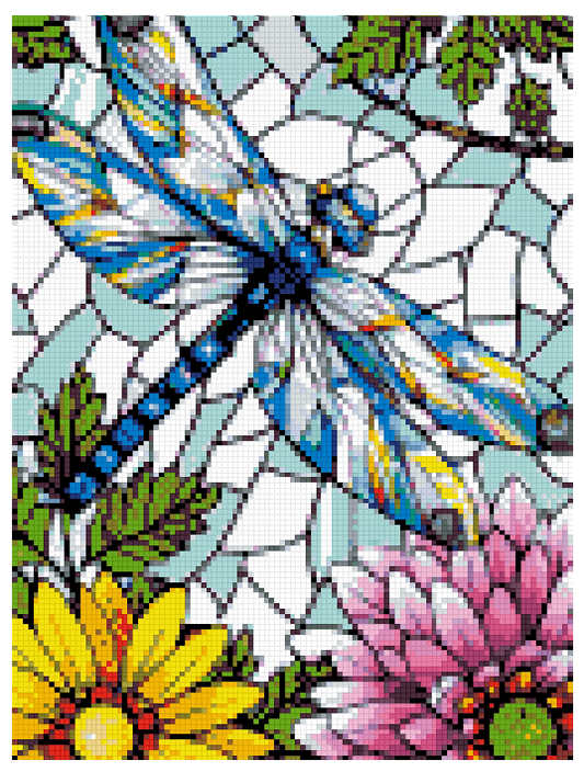 Crystal Dragonfly and Flowers Stained Glass - Diamond Painting Bling Art