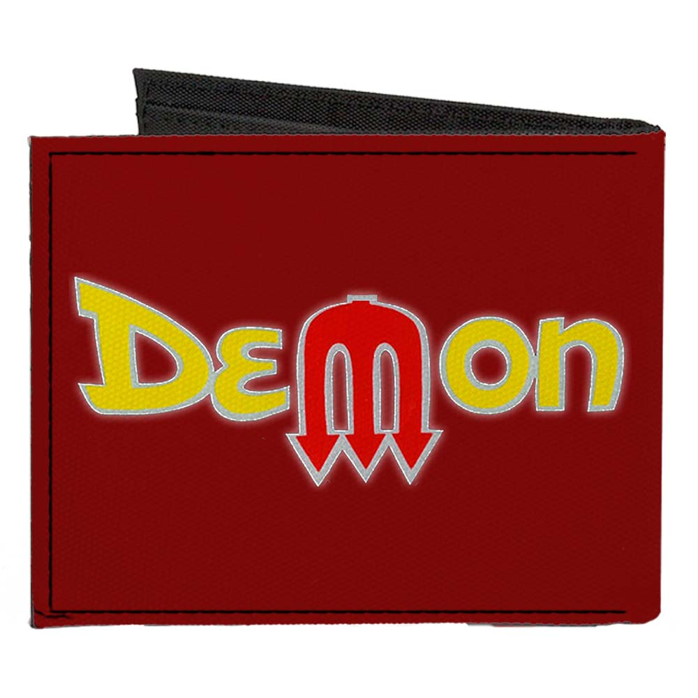 Canvas Bi-Fold Wallet - Vintage Dodge DEMON Logo Burgundy Silver Yellow Red