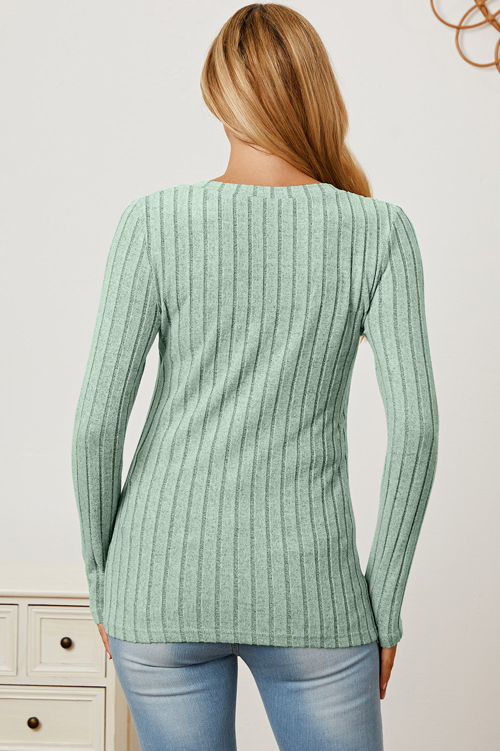 Basic Bae Ribbed V-Neck Long Sleeve T-Shirt