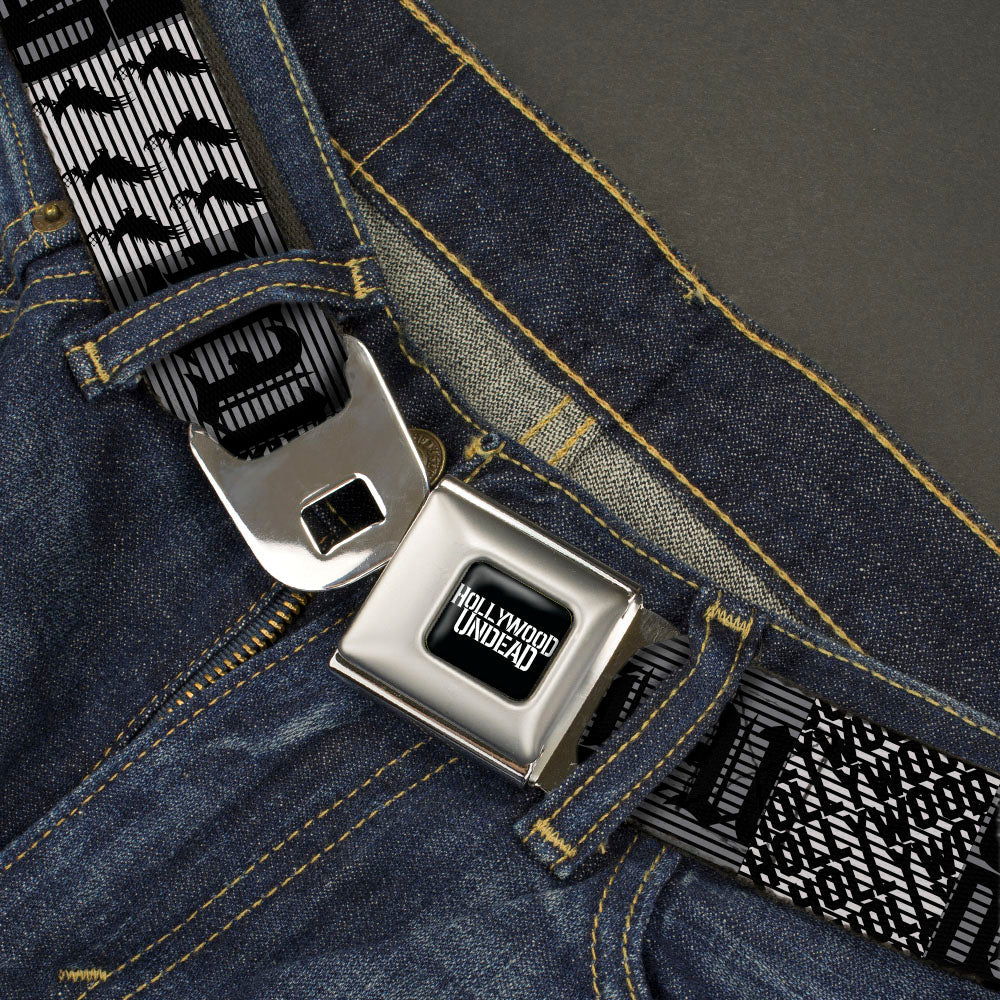 HOLLYWOOD UNDEAD Text Logo Full Color Black/White Seatbelt Belt - Hollywood Undead Logo Blocks Grays/Black Webbing
