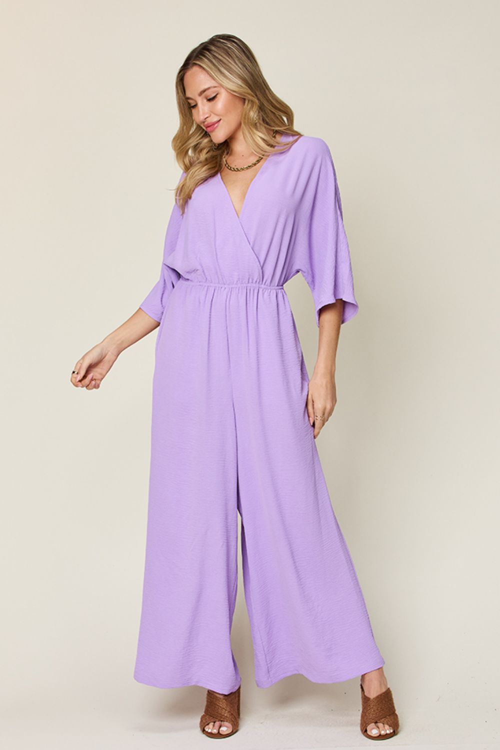 Double Take Half Sleeve Wide Leg Jumpsuit