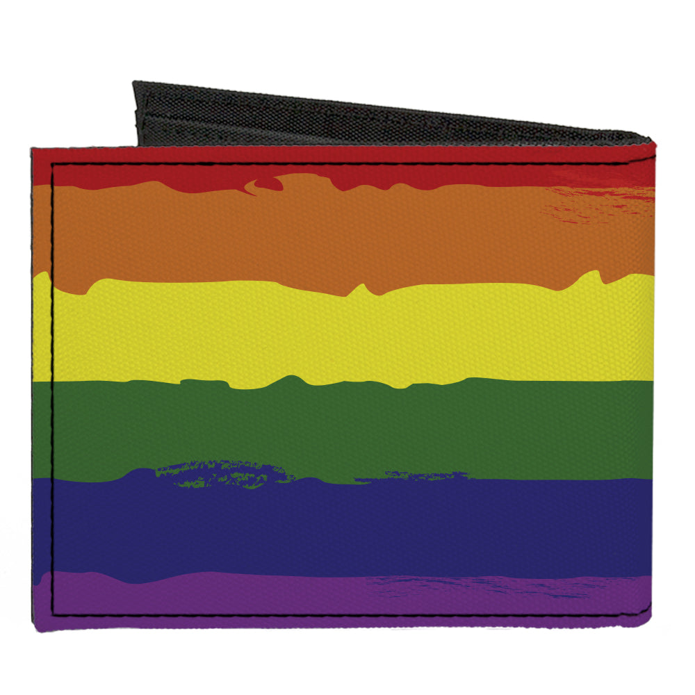 Canvas Bi-Fold Wallet - Rainbow Stripe Painted
