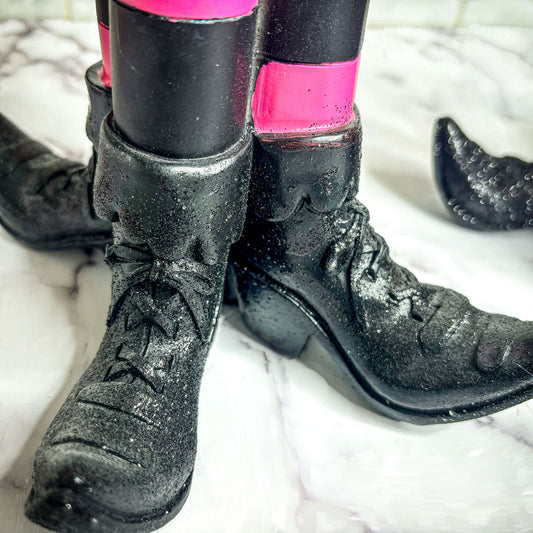Witch Leg Pillar Candle Holder Halloween Decor Striped Boots Glitter