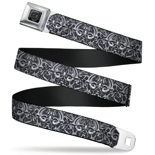 BD Wings Logo CLOSE-UP Full Color Black Silver Seatbelt Belt - Sleeve Skulls Black/Gray Webbing