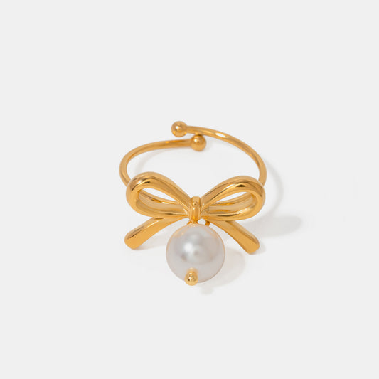 Stainless Steel Pearl Bow Ring