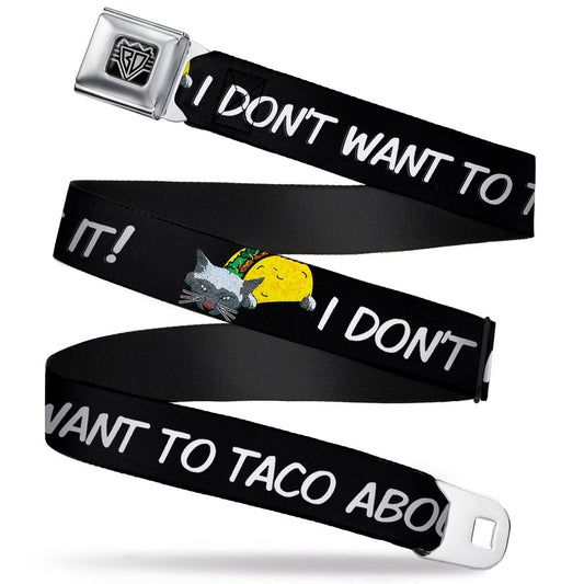 BD Wings Logo CLOSE-UP Full Color Black Silver Seatbelt Belt - Taco Cat I DON'T WANT TO TACO 'BOUT IT Webbing