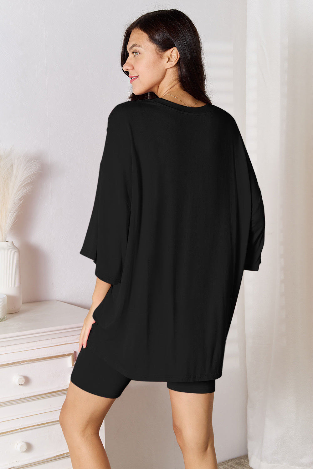 Basic Bae Bamboo Round Neck Drop Shoulder T-Shirt and Shorts Set