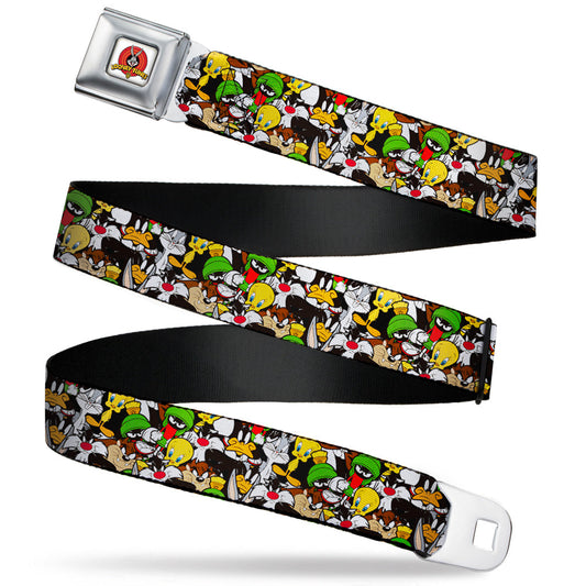 Looney Tunes Logo Full Color White Seatbelt Belt - Looney Tunes 6-Character Stacked Collage3 Webbing