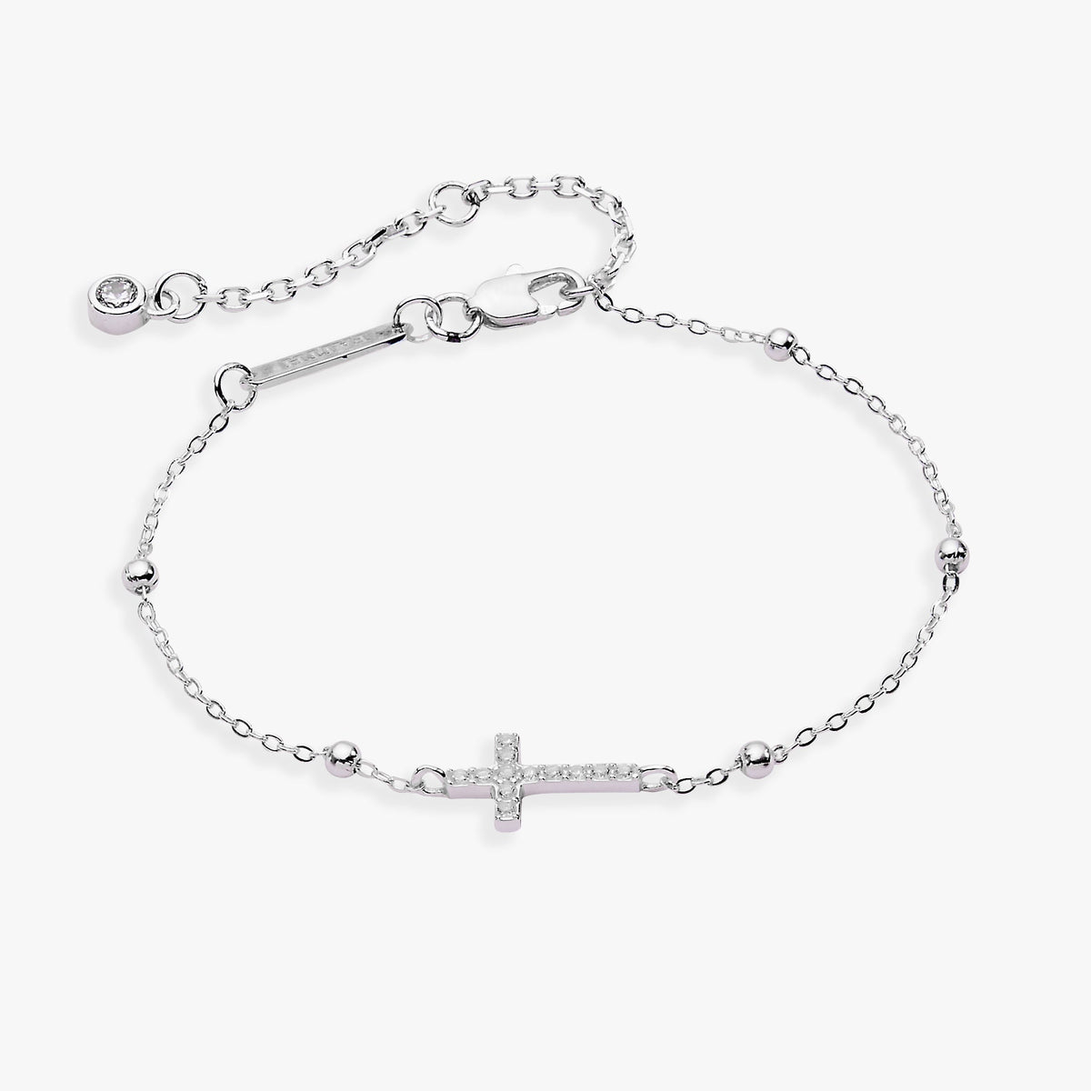 Cross Delicate Pave Crystal Beaded Strand Bracelet