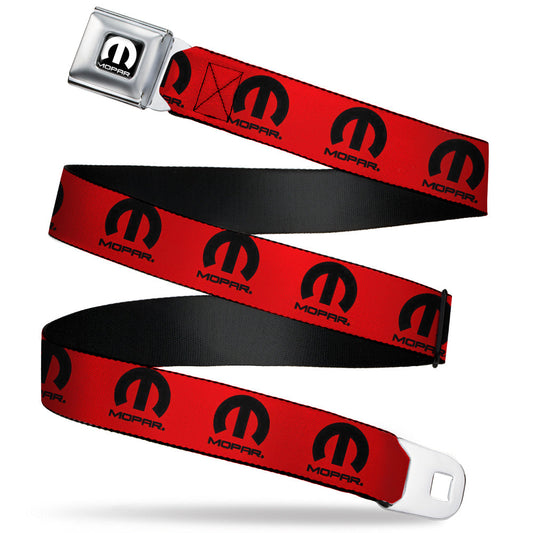 MOPAR Logo Full Color Black/White Seatbelt Belt - MOPAR Logo Repeat Red/Black Webbing