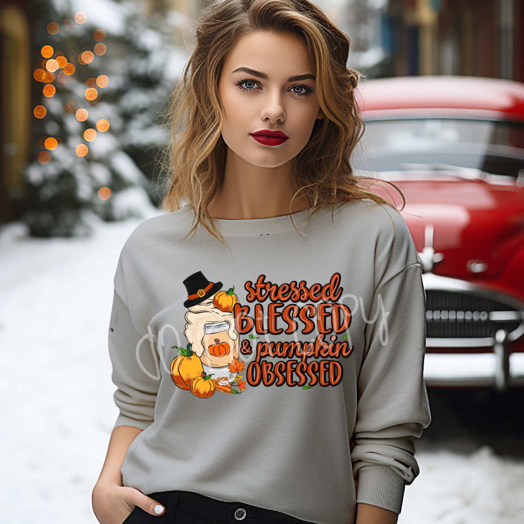 STRESSED BLESSED PUMPKIN OBSESSED SWEATSHIRT