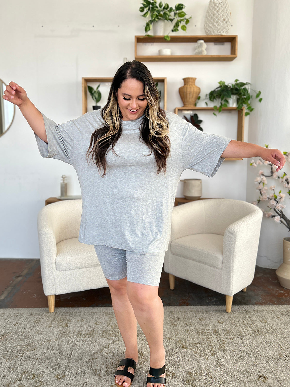 Basic Bae Bamboo Round Neck Drop Shoulder T-Shirt and Shorts Set
