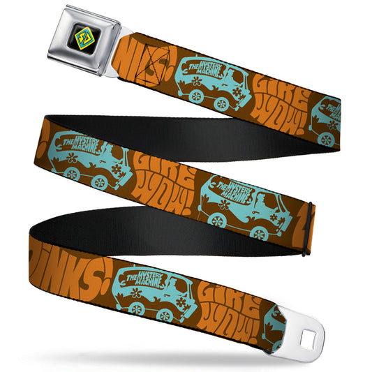 SD Dog Tag Full Color Black Yellow Blue Seatbelt Belt - ZOINKS!/LIKE WOW!/The Mystery Machine Brown/Baby Blue Webbing