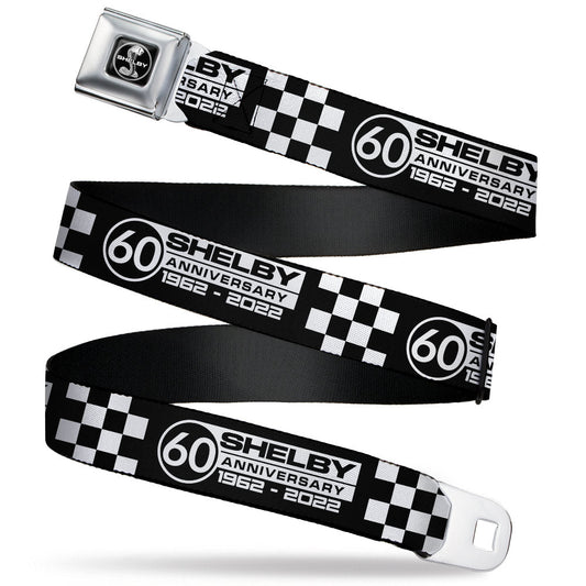 SHELBY Tiffany Split Full Color Black/White Seatbelt Belt - SHELBY 60 YEARS SINCE 1962 Checker Black/White Webbing