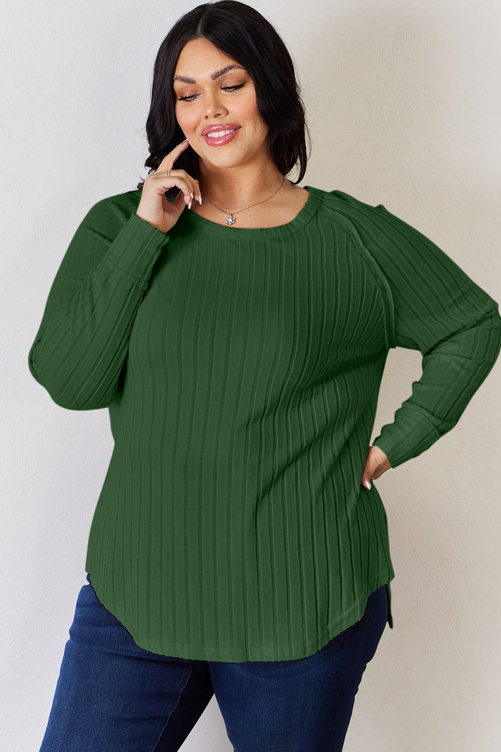 Basic Bae Ribbed Round Neck Slit T-Shirt