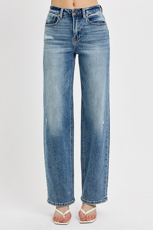 RISEN Distressed Wide Leg Jeans Plus Size