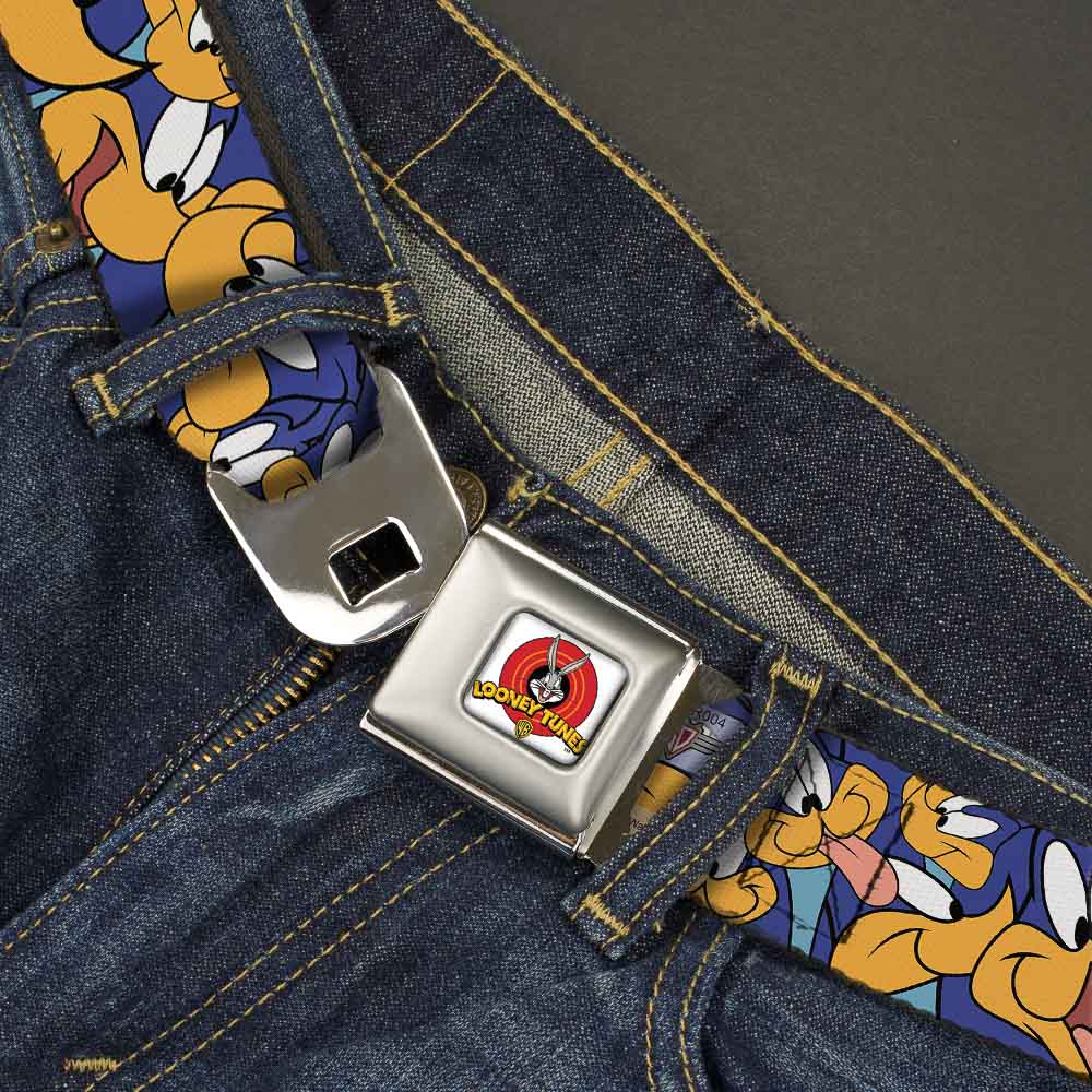Looney Tunes Logo Full Color White Seatbelt Belt - Road Runner Expressions Stacked Webbing