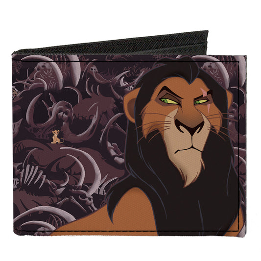 Canvas Bi-Fold Wallet - Lion King Scar Pose Elephant Graveyard Bones Browns