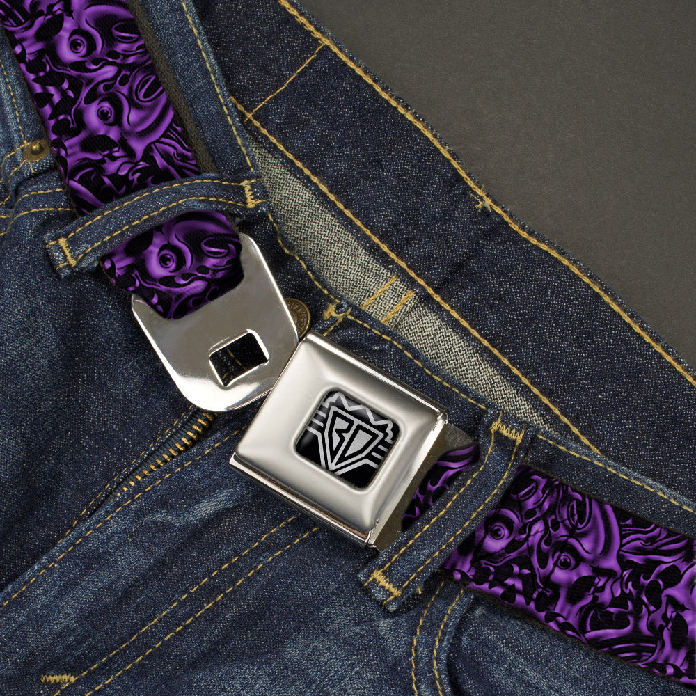 BD Wings Logo CLOSE-UP Full Color Black Silver Seatbelt Belt - Sleeve Skulls Black/Purple Webbing