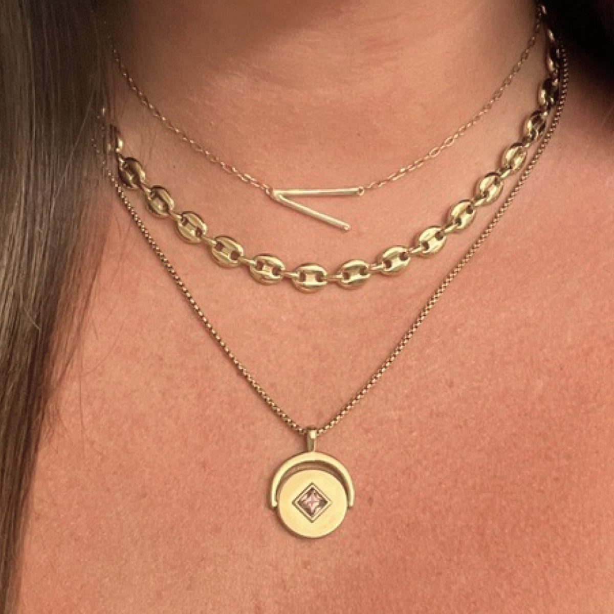 Initial V Precious Elongated Necklace
