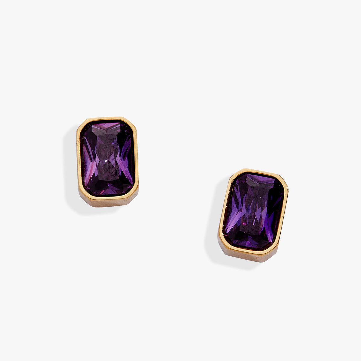February Emerald-Cut Birthstone Stud Earrings