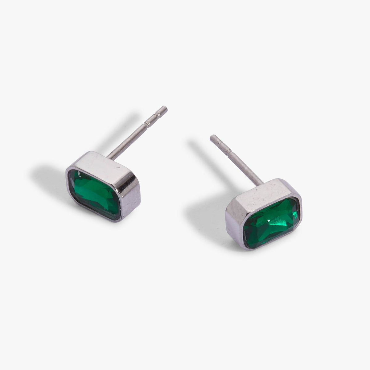 May Emerald-Cut Birthstone Stud Earrings