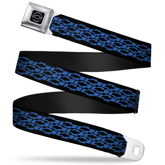 Chevy Seatbelt Belt - Chevy Bowties 3-Row Black/Blue Webbing