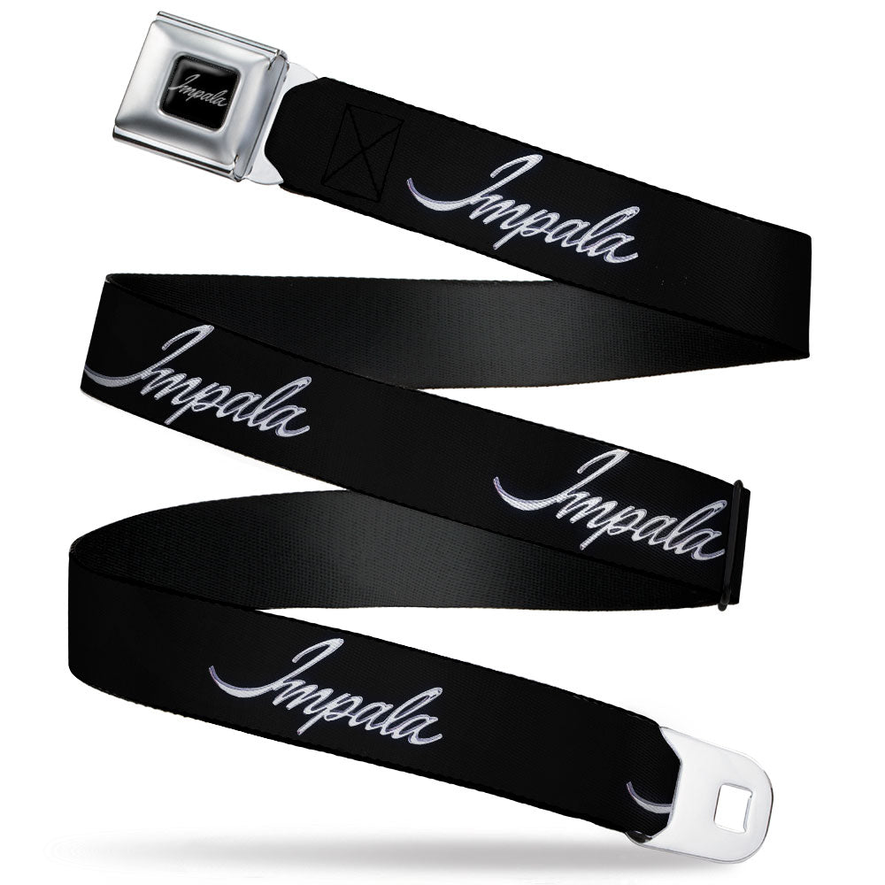 IMPALA Script Emblem Full Color Black Silver Seatbelt Belt - IMPALA Script Emblem Black/Silver Webbing