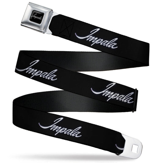 IMPALA Script Emblem Full Color Black Silver Seatbelt Belt - IMPALA Script Emblem Black/Silver Webbing